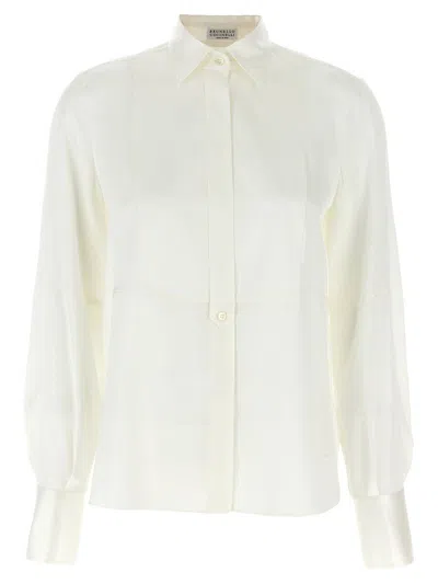Brunello Cucinelli White Silk Shirt In Beige