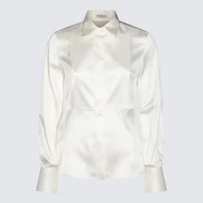 Brunello Cucinelli White Silk Shirt In Multicolor
