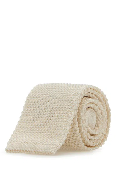 BRUNELLO CUCINELLI BRUNELLO CUCINELLI WHITE SILK TIES