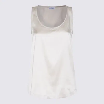 Brunello Cucinelli White Silk Top In Beige