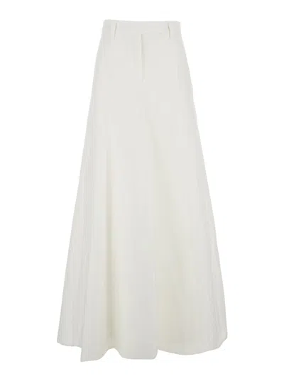 Brunello Cucinelli White Skirt With Belt Loops And Monile Detail In Linen And Cotton Blend Woman
