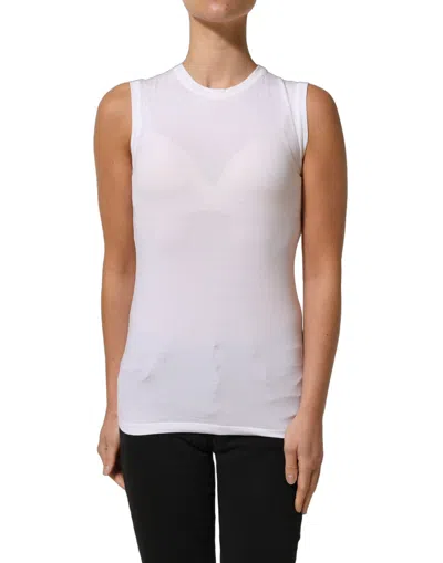 Pre-owned Brunello Cucinelli White Sleeveless Crew Neck Tank Blouse Women's Top ()