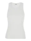 Shop Brunello Cucinelli White Sleeveless Top With Round Neck And Monil Detail On The Rear In Cotton Stretch Woman