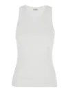 Brunello Cucinelli White Sleeveless Top With Round Neck And Monil Detail On The Rear In Cotton Stretch Woman