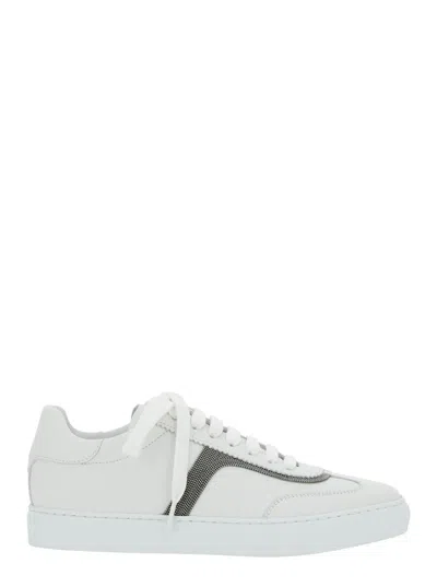 BRUNELLO CUCINELLI WHITE SNEAKER WITH MONILI CHAIN DETAIL IN LEATHER WOMAN