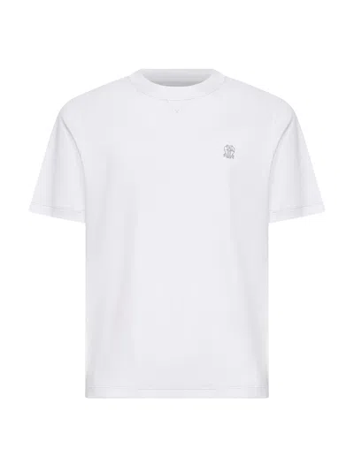 Brunello Cucinelli Men White Solomeo Crest Crewneck T-shirt