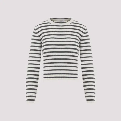 Brunello Cucinelli White Stripe Paillettes Cashmere Sweater In Nude & Neutrals