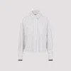 Brunello Cucinelli Long-sleeve Shirt With Vertical Stripes And Contrasting Cuffs In White