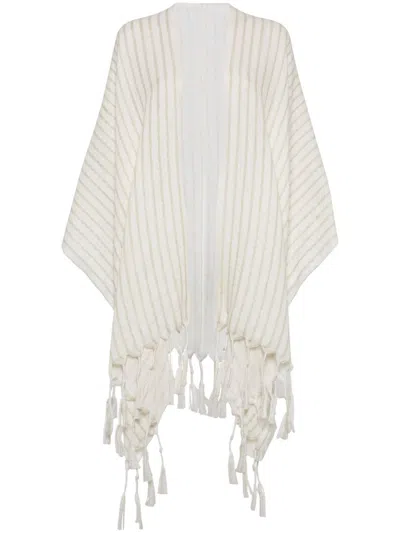 BRUNELLO CUCINELLI WHITE STRIPED CAPE