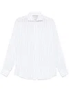 Brunello Cucinelli Men Chalk Stripe Linen Easy Fit Shirt With Spread Collar In White