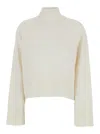 Brunello Cucinelli White Sweater With High Neck And Monil Detail On The Rear In Cashmere Woman