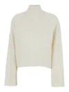 Brunello Cucinelli White Sweater With High Neck And Monil Detail On The Rear In Cashmere Woman