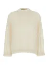 Brunello Cucinelli White Sweater With Stand-up Collar In Cashmere And Silk Blend Woman In Brown