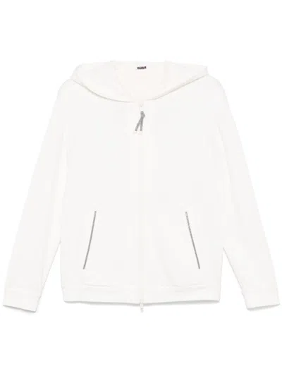 BRUNELLO CUCINELLI BRUNELLO CUCINELLI WHITE SWEATER WITH TWO-WAY ZIP