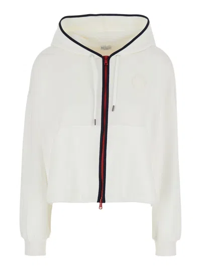Brunello Cucinelli White Sweatshirt With Contrasting Details In Cotton Woman