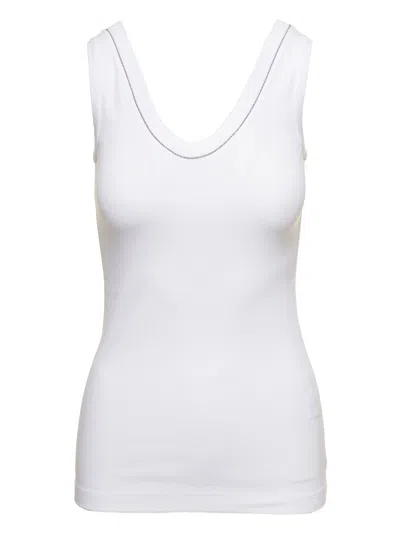 BRUNELLO CUCINELLI BRUNELLO CUCINELLI WOMEN WHITE TANK TOP WITH MONILE DETAIL IN COTTON WOMAN BRUNELLO CUCINELLI