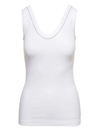 Brunello Cucinelli White Tank Top With Monile Detail In Cotton Woman