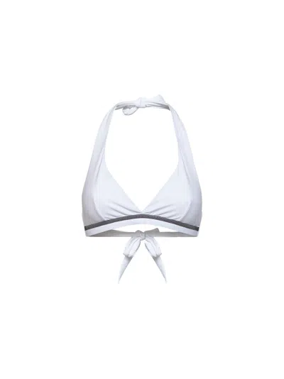 Brunello Cucinelli White Techno Jersey Bikini Top With Monili In Multi