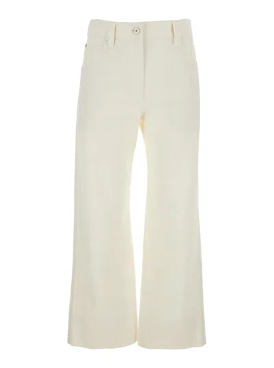 BRUNELLO CUCINELLI WHITE TROUSERS WITH BACK JEWEL DETAIL IN COTTON BLEND WOMAN