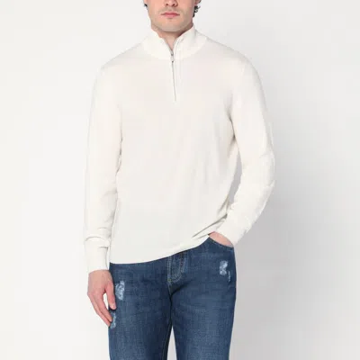 BRUNELLO CUCINELLI WHITE TURTLENECK SWEATER WITH ZIP