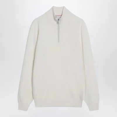 BRUNELLO CUCINELLI BRUNELLO CUCINELLI WHITE TURTLENECK SWEATER WITH ZIP
