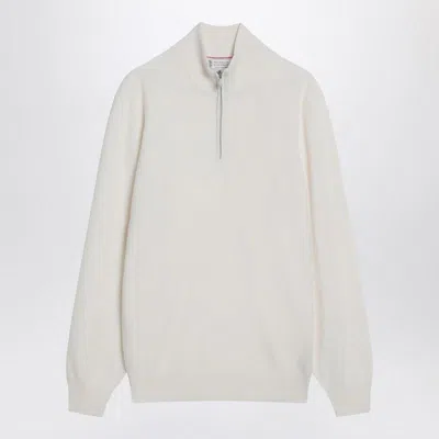BRUNELLO CUCINELLI BRUNELLO CUCINELLI  WHITE TURTLENECK SWEATER WITH ZIP