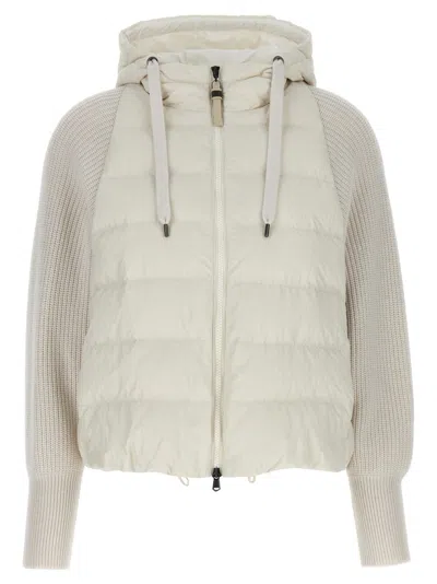 BRUNELLO CUCINELLI WHITE TWO-MATERIAL WATER-REPELLENT JACKET
