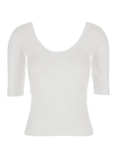 BRUNELLO CUCINELLI WHITE U-NECK T-SHIRT WITH BACK MONIL DETAIL IN COTTON WOMAN