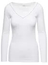 Brunello Cucinelli White V-neck Pullover With Beads Detailing In Stretch Cotton Woman Brunello Cucin In White