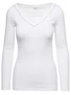 Brunello Cucinelli White V-neck Pullover With Beads Detailing In Stretch Cotton Woman Brunello Cucin In White