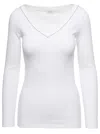 Brunello Cucinelli White V-neck Pullover With Beads Detailing In Stretch Cotton Woman Brunello Cucin In White
