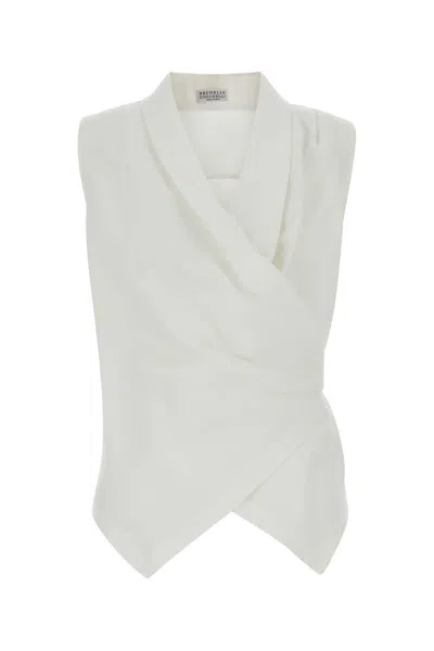 Brunello Cucinelli White Viscose Blend Vest In Gray