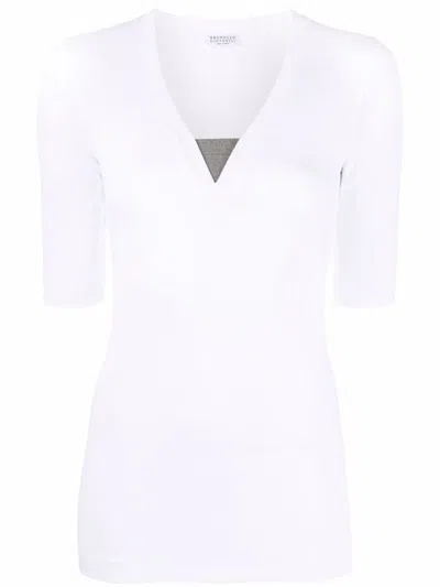 Brunello Cucinelli White White V-neck T-shirt