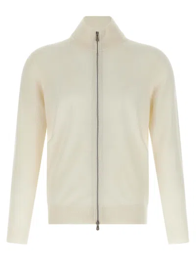 BRUNELLO CUCINELLI WHITE WOOL CARDIGAN