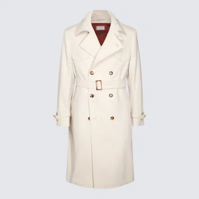 Brunello Cucinelli White Wool Coats In Beige