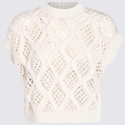 Brunello Cucinelli Cashmere Knitted Top In Madre Perla