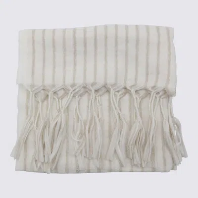 Brunello Cucinelli White Wool Scarves In Bianco+beige+oro
