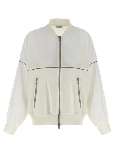 Brunello Cucinelli White Zippered Sweatshirt