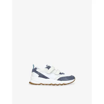 BRUNELLO CUCINELLI WHITE/NAVY KIDS' DOUBLE-STRAP SUEDE AND LEATHER TRAINERS EUR 39 /5.5 UK