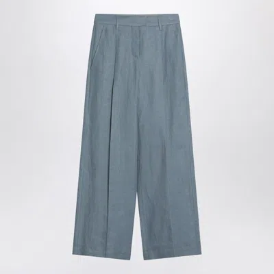 BRUNELLO CUCINELLI WIDE AVIO-COLORED TROUSERS IN LINEN BLEND