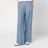 Brunello Cucinelli Wide Avio-colored Trousers In Linen Blend In Light Blue