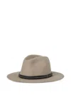 Brunello Cucinelli Fedora Hat With Tubular Leather Band And Monile Detail In Neutral