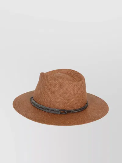 Brunello Cucinelli Wide Brim Textured Fabric Belt Detail In Brown