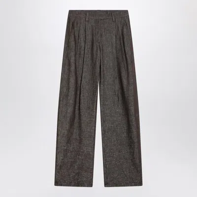 BRUNELLO CUCINELLI WIDE BROWN TROUSERS IN COTTON BLEND