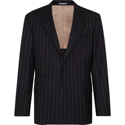 Brunello Cucinelli Wide Chalk Stripe Blazer In Black