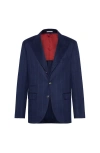 Brunello Cucinelli Wide Chalk Stripe Deconstructed Blazer In Blue