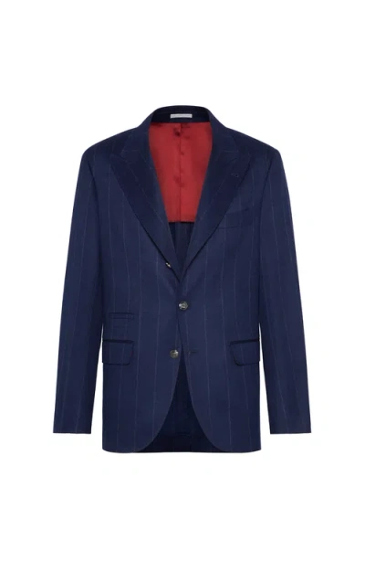 Brunello Cucinelli Wide Chalk Stripe Deconstructed Blazer In Blue