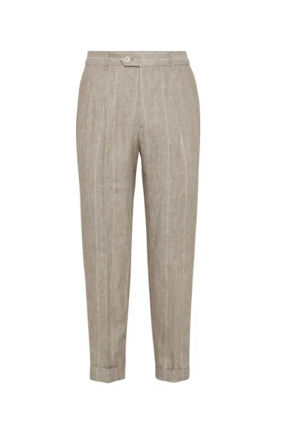 Brunello Cucinelli Wide Chalk Stripe Trousers In Brown