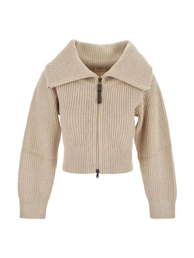 Brunello Cucinelli Wide Collar Cropped Cardigan In Default Title