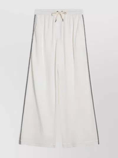 Brunello Cucinelli Wide Cotton And Silk Trousers With Stripes In White